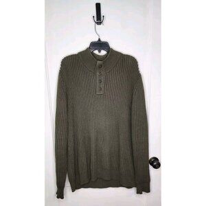 LL Bean Ribbed Heavy Knit Sweater Green Henley Cotton Long Sleeves Men's Large